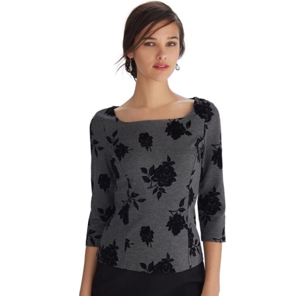 White House Black Market Flocked Floral Bodice Top